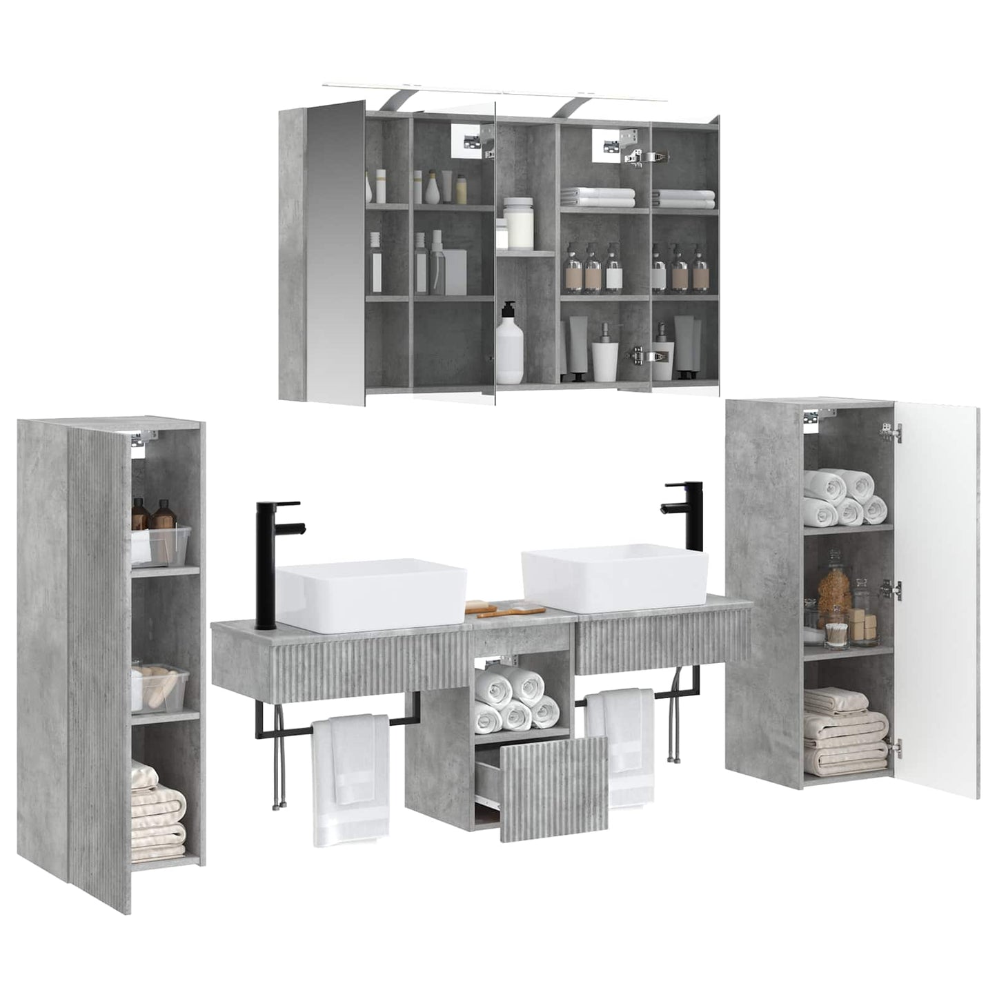Bathroom Furniture Set 6 pcs Concrete Grey