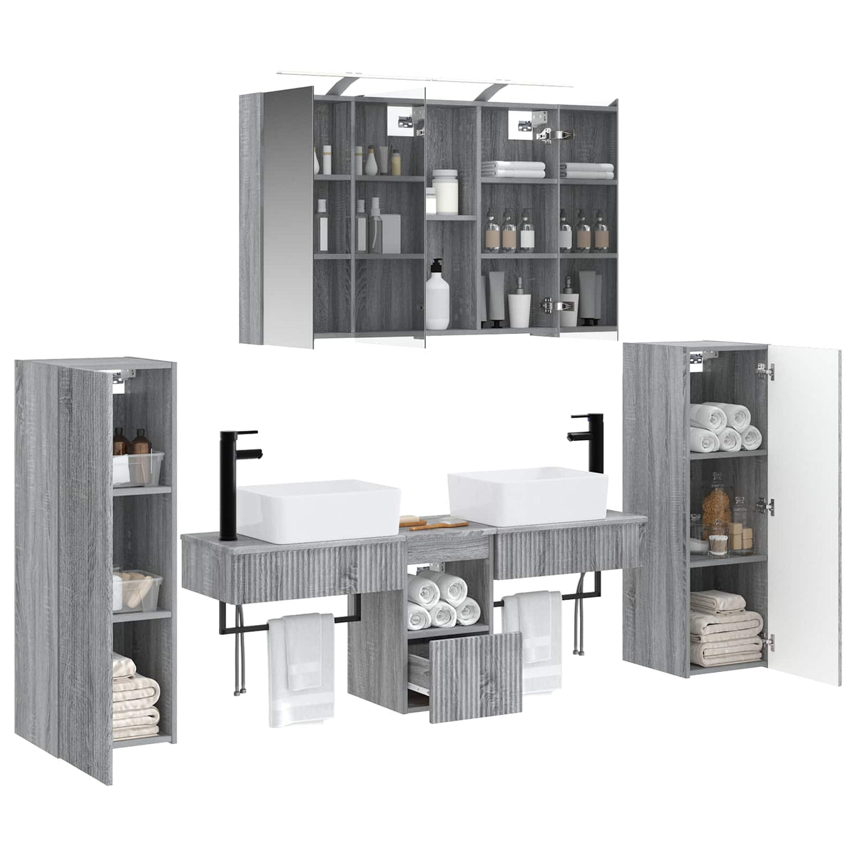 Bathroom Furniture Set 6 pcs Grey Sonoma