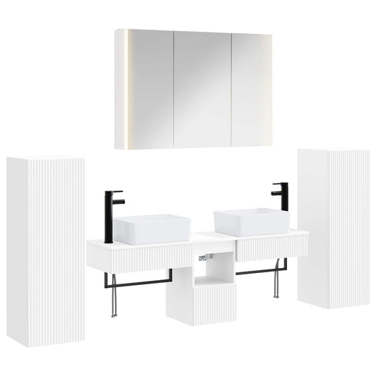 Bathroom Furniture Set 6 pcs White Engineered Wood and Glass
