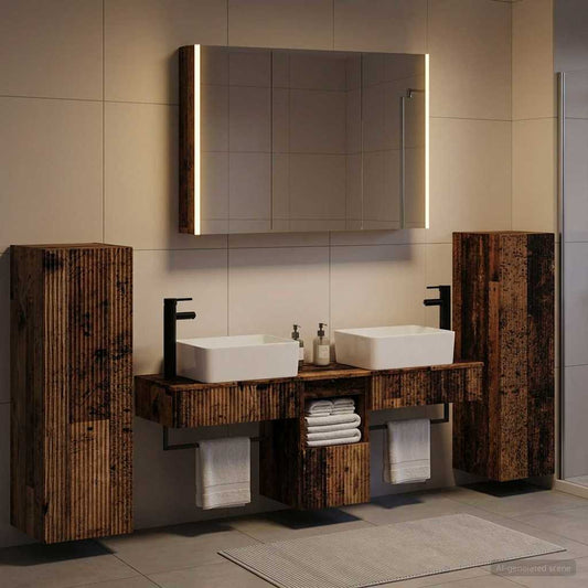 Bathroom Furniture Set 6 pcs Old Wood Engineered Wood and Glass