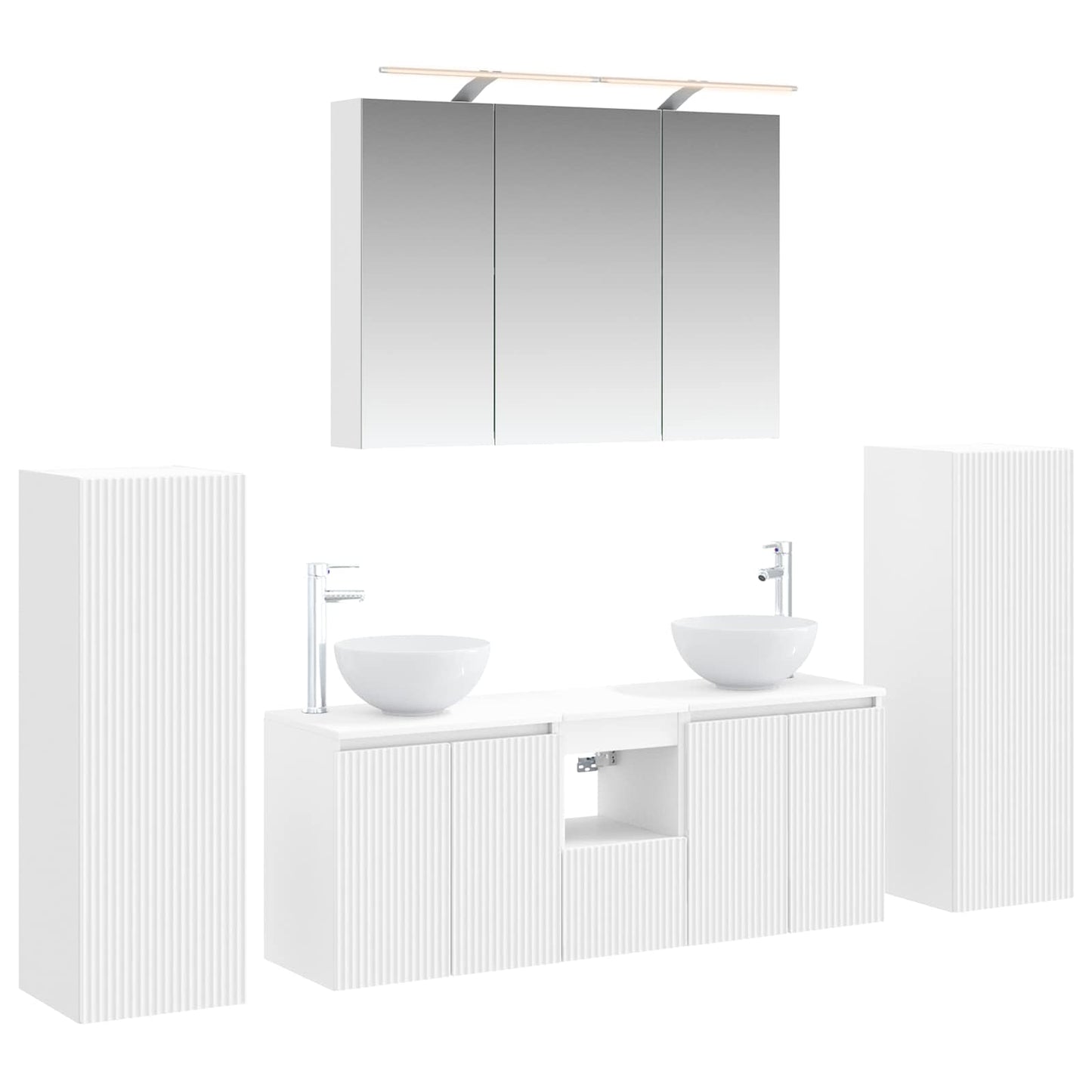 Bathroom Furniture Set 6 pcs White Engineered Wood and Glass