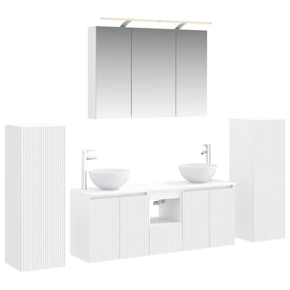 Bathroom Furniture Set 6 pcs White Engineered Wood and Glass