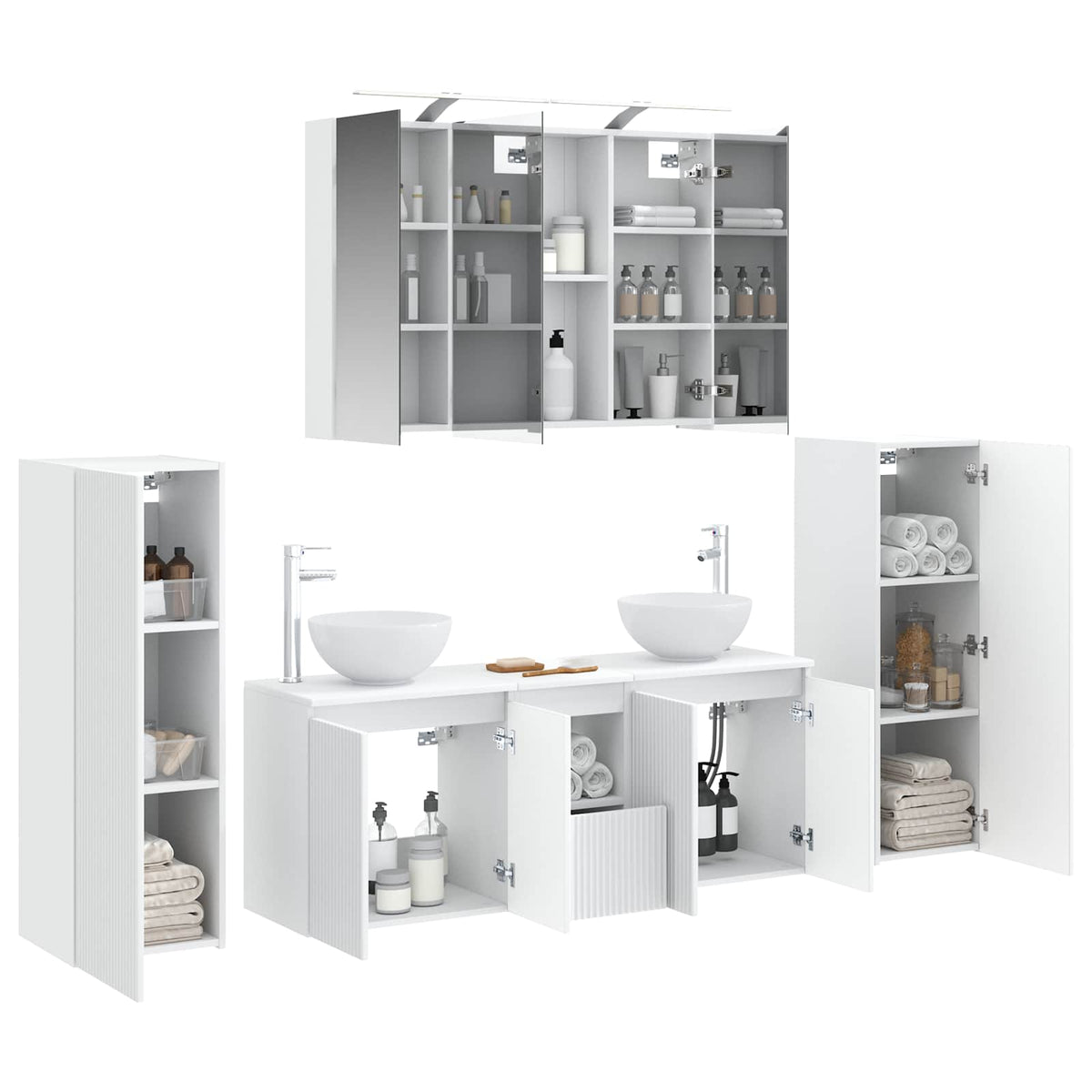 Bathroom Furniture Set 6 pcs White Engineered Wood and Glass