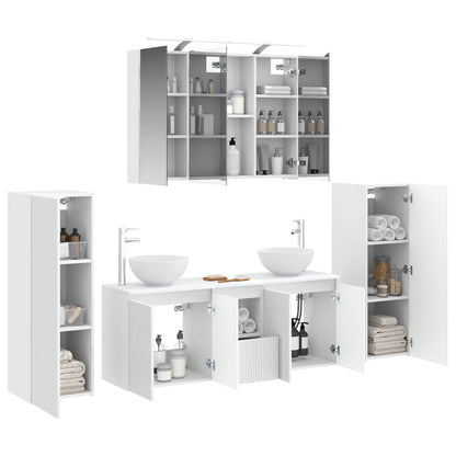 Bathroom Furniture Set 6 pcs White Engineered Wood and Glass