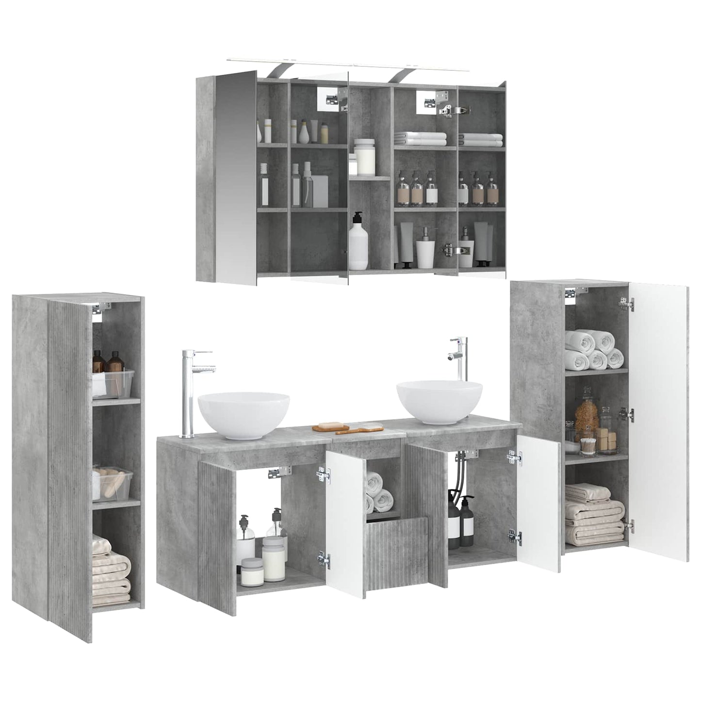 Bathroom Furniture Set 6 pcs Concrete Grey
