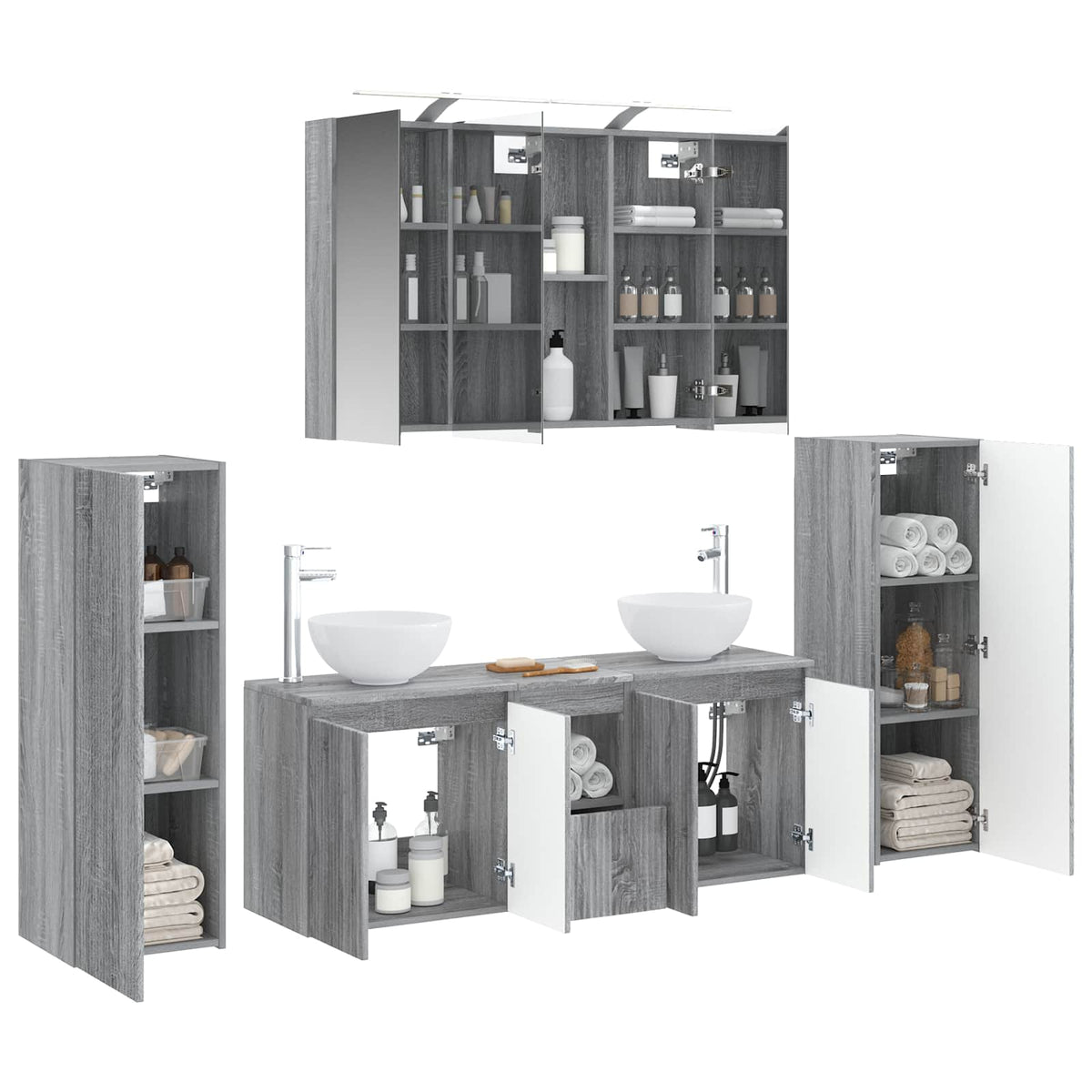 Bathroom Furniture Set 6 pcs Grey Sonoma
