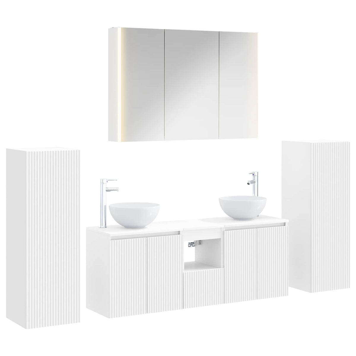Bathroom Furniture Set 6 pcs White Engineered Wood and Glass