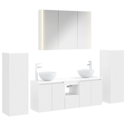 Bathroom Furniture Set 6 pcs White Engineered Wood and Glass