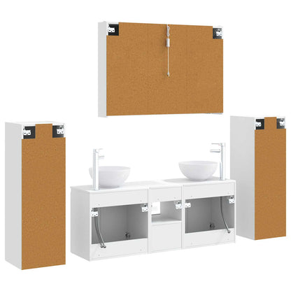 Bathroom Furniture Set 6 pcs White Engineered Wood and Glass