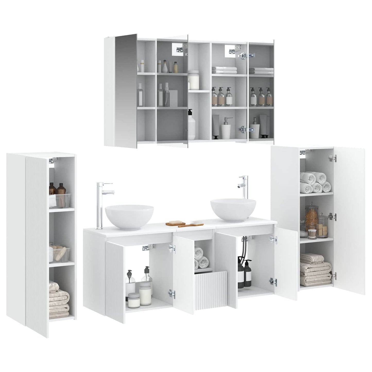 Bathroom Furniture Set 6 pcs White Engineered Wood and Glass