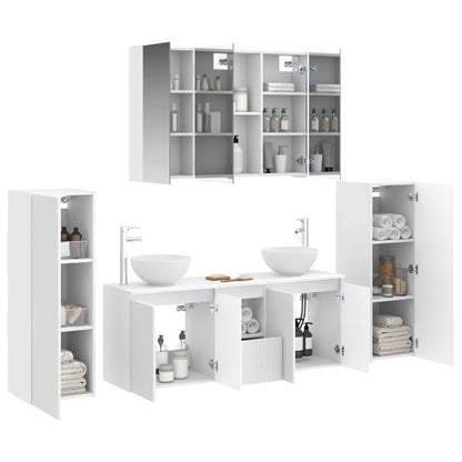 Bathroom Furniture Set 6 pcs White Engineered Wood and Glass