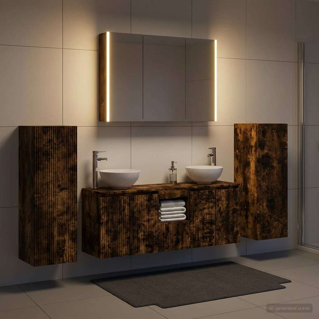 Bathroom Furniture Set 6 pcs Smoked Oak