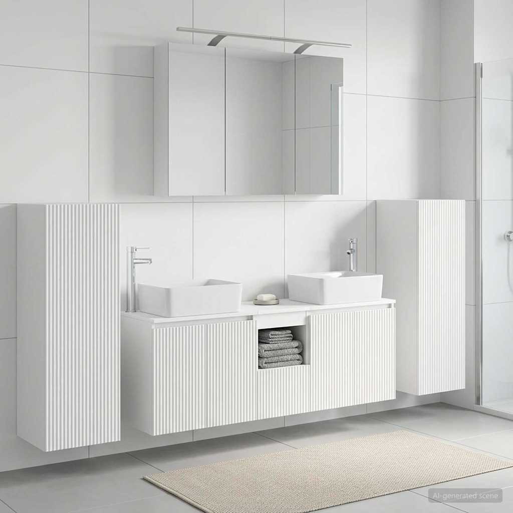 Bathroom Furniture Set 6 pcs White Engineered Wood and Glass