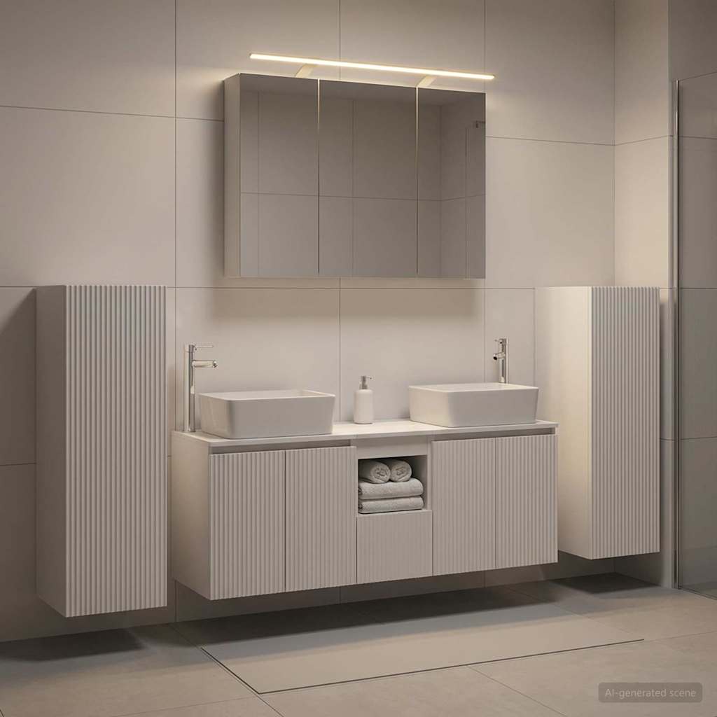 Bathroom Furniture Set 6 pcs White Engineered Wood and Glass