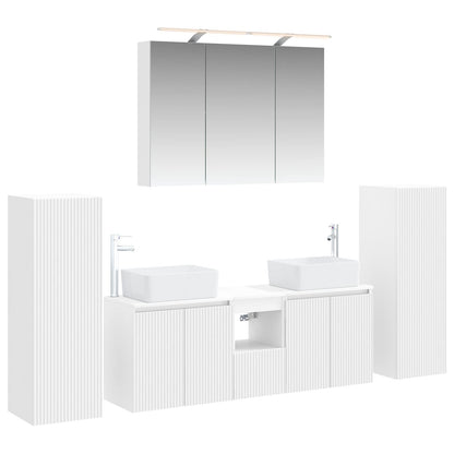 Bathroom Furniture Set 6 pcs White Engineered Wood and Glass