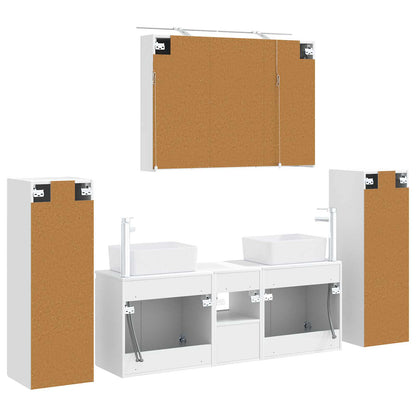 Bathroom Furniture Set 6 pcs White Engineered Wood and Glass
