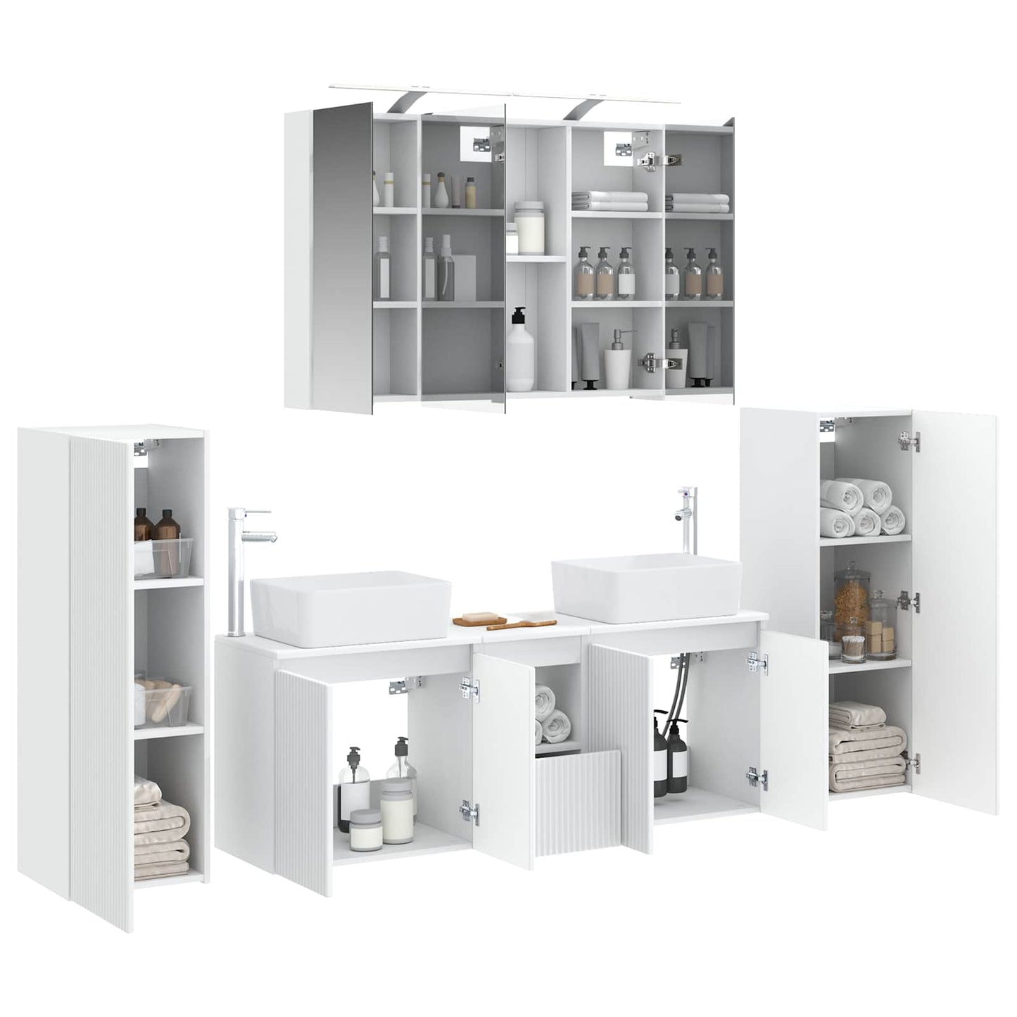 Bathroom Furniture Set 6 pcs White Engineered Wood and Glass