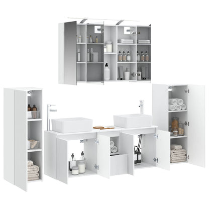 Bathroom Furniture Set 6 pcs White Engineered Wood and Glass