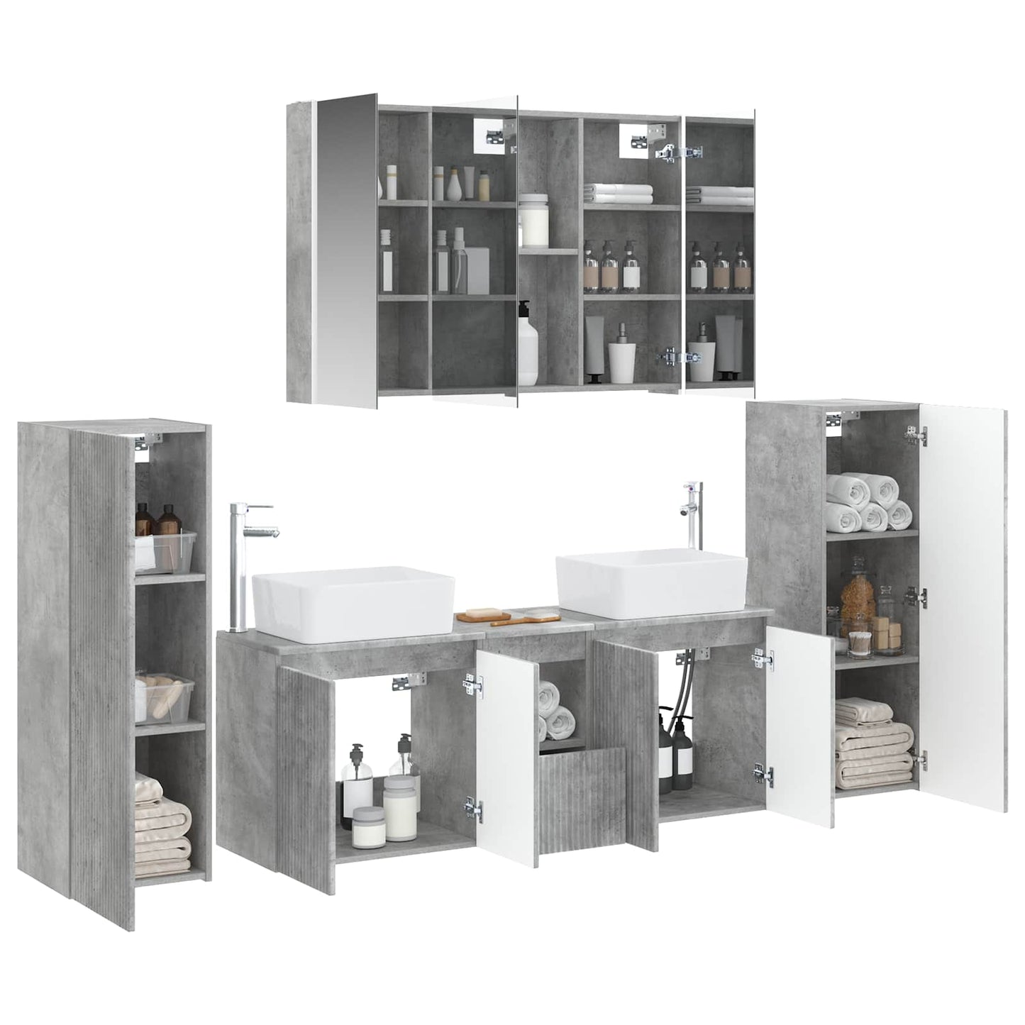 Bathroom Furniture Set 6 pcs Concrete Grey