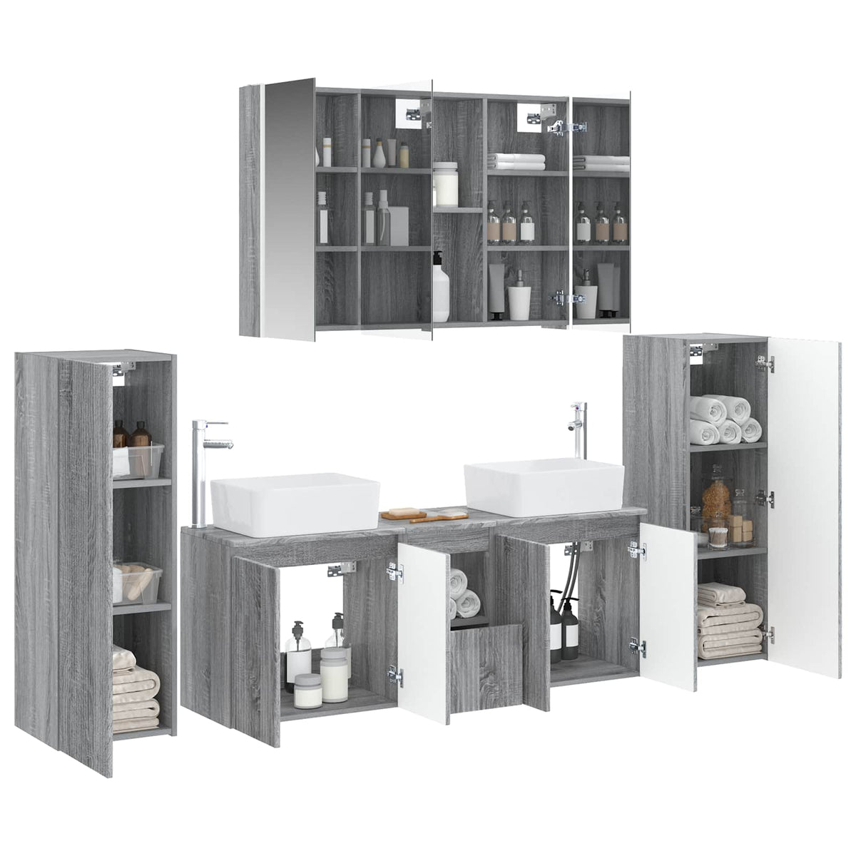 Bathroom Furniture Set 6 pcs Grey Sonoma