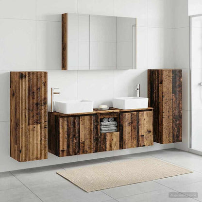 Bathroom Furniture Set 6 pcs Old Wood Engineered Wood and Glass