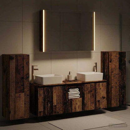 Bathroom Furniture Set 6 pcs Old Wood Engineered Wood and Glass