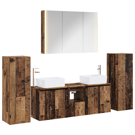Bathroom Furniture Set 6 pcs Old Wood 100 x 15.5 x 70 cm