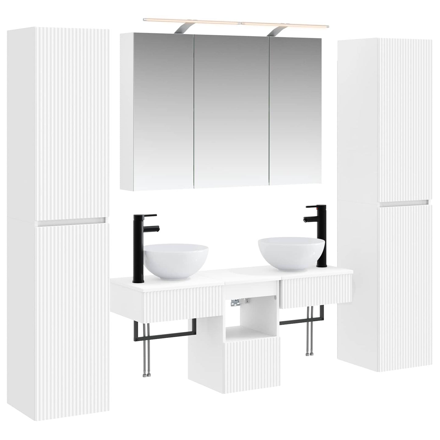 Bathroom Furniture Set 6 pcs White Engineered Wood and Glass