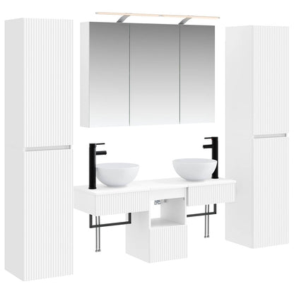 Bathroom Furniture Set 6 pcs White Engineered Wood and Glass