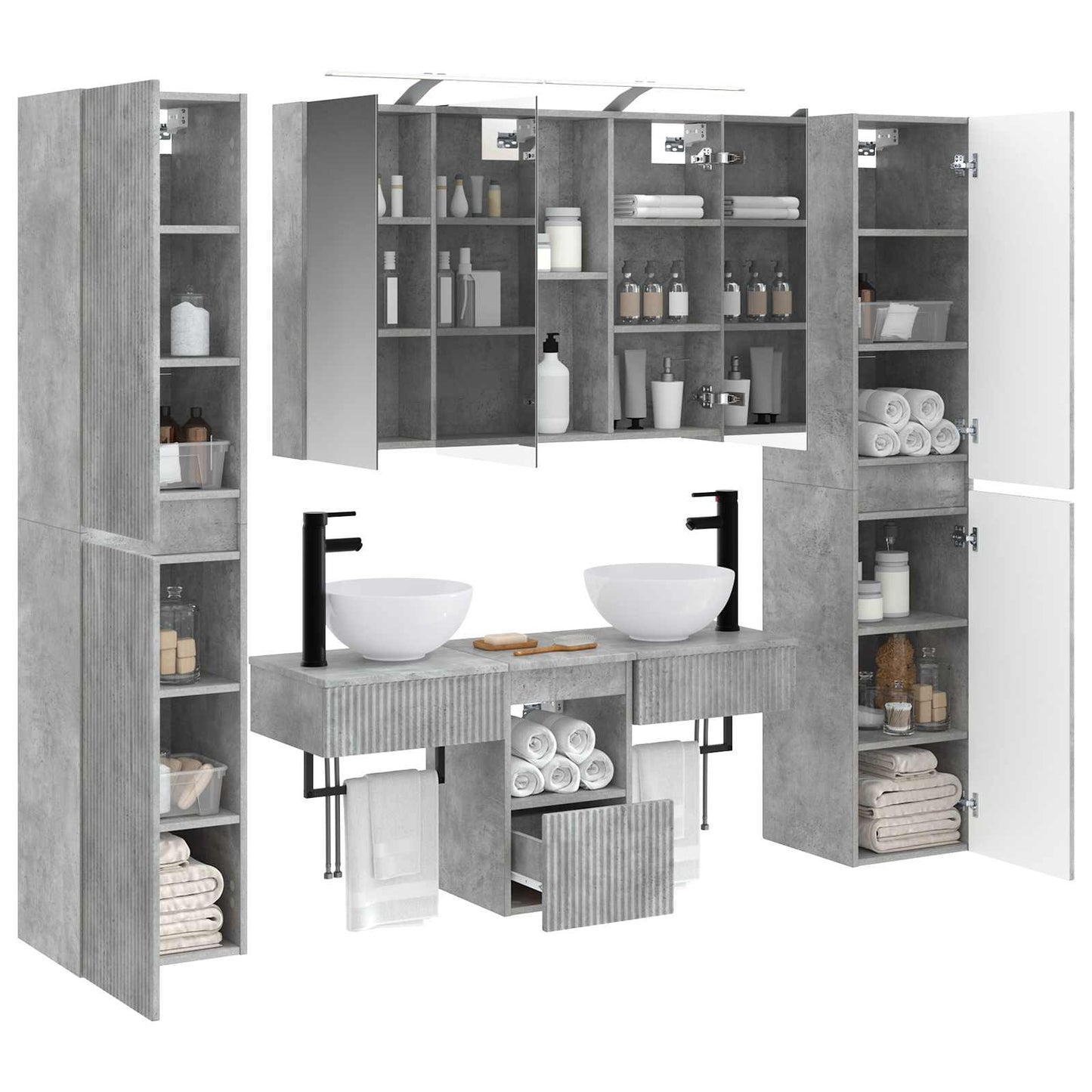 Bathroom Furniture Set 6 pcs Concrete Grey