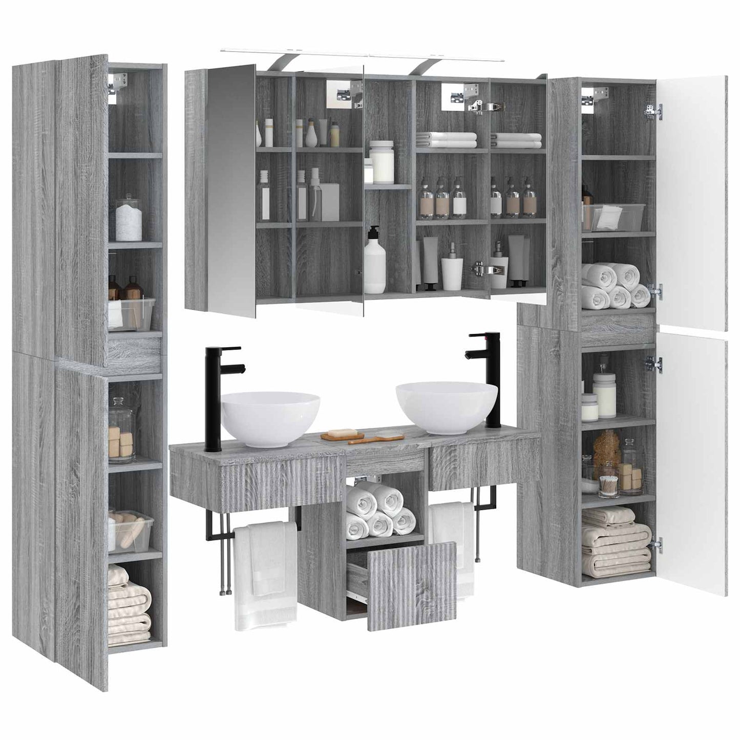 Bathroom Furniture Set 6 pcs Grey Sonoma