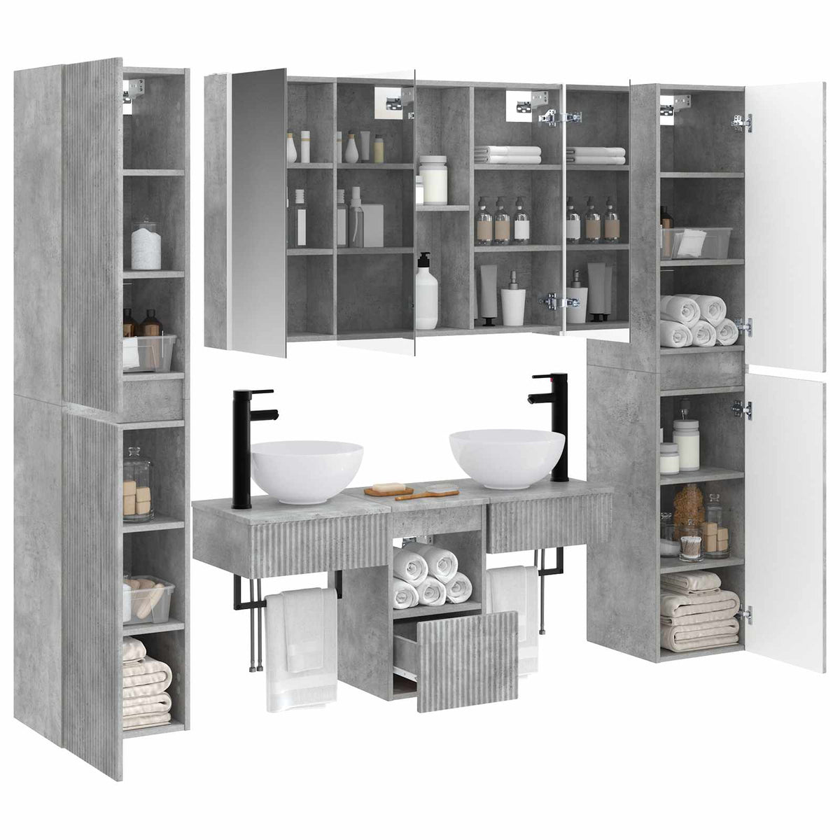 Bathroom Furniture Set 6 pcs Concrete Grey
