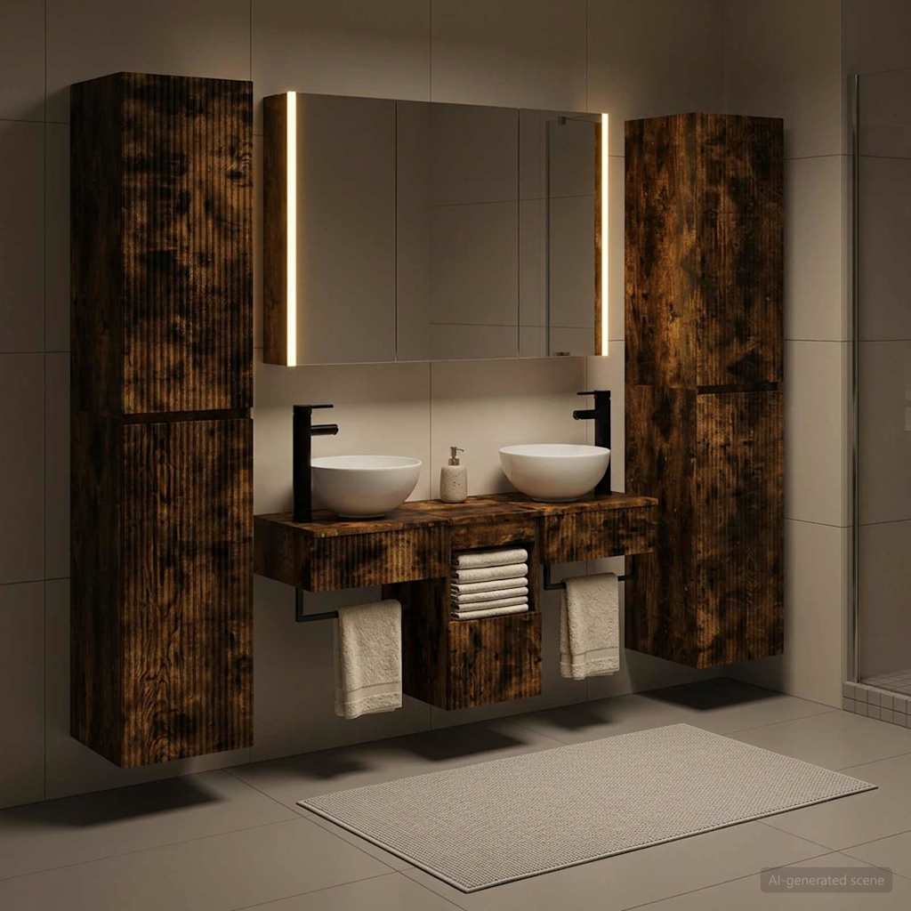Bathroom Furniture Set 6 pcs Smoked Oak