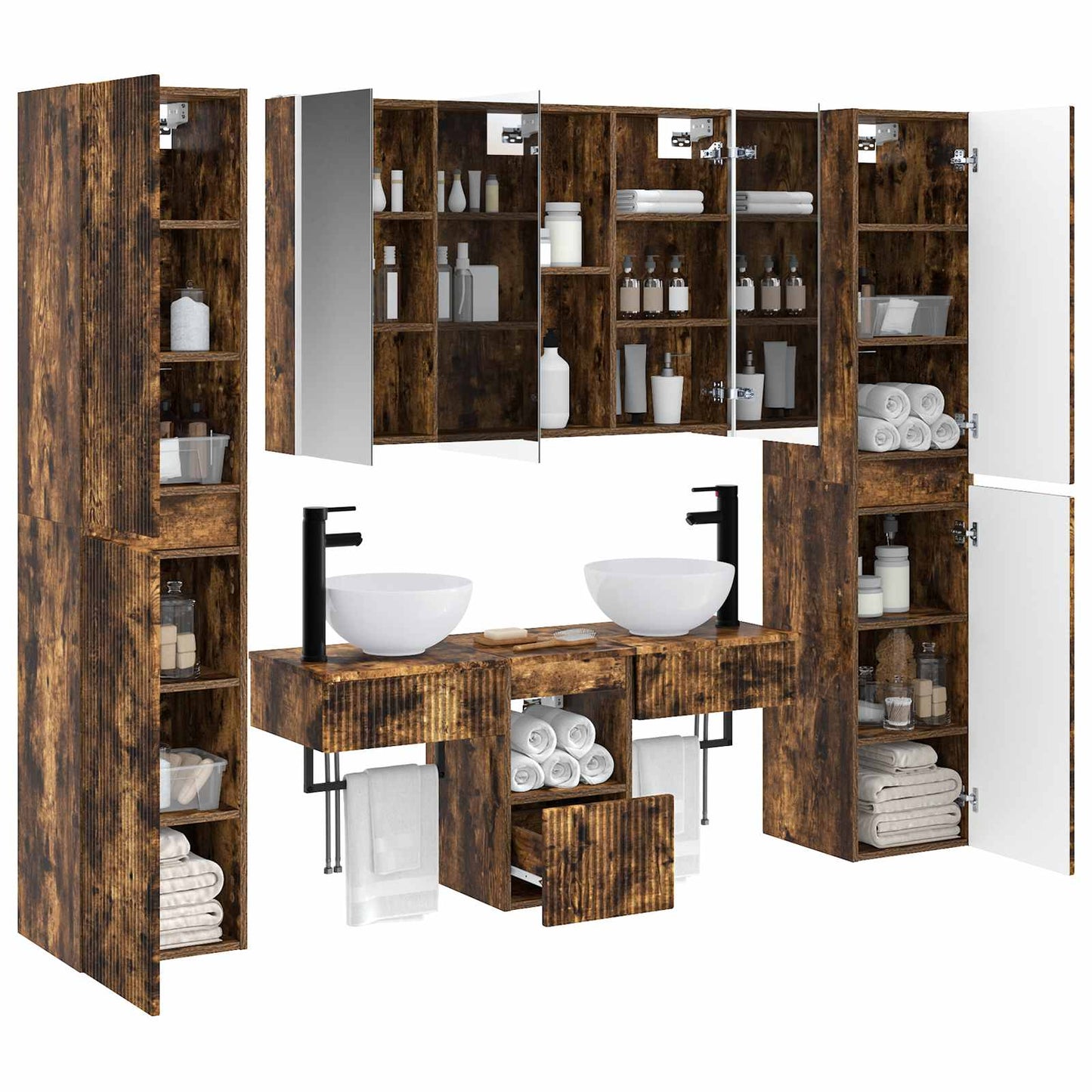 Bathroom Furniture Set 6 pcs Smoked Oak