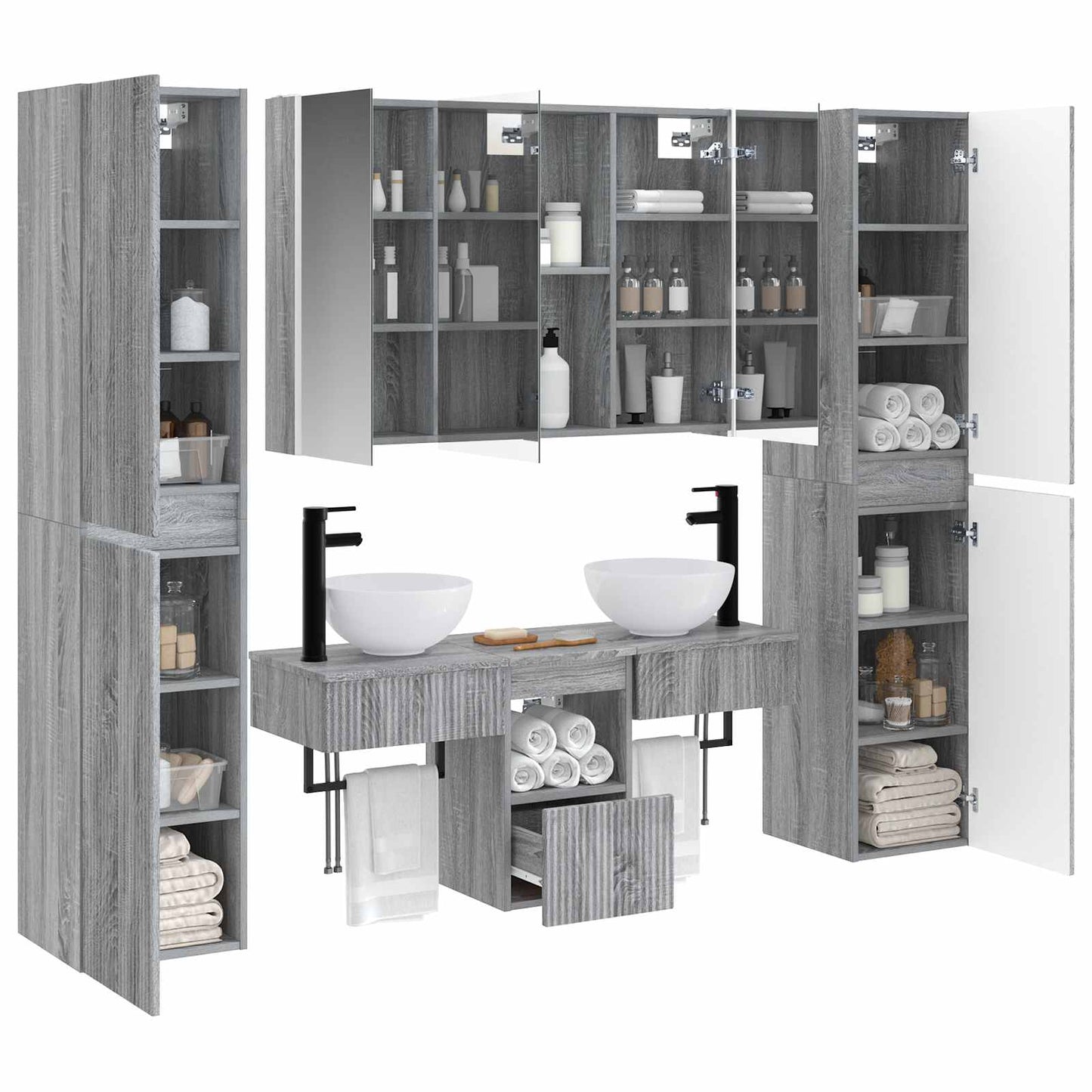 Bathroom Furniture Set 6 pcs Grey Sonoma