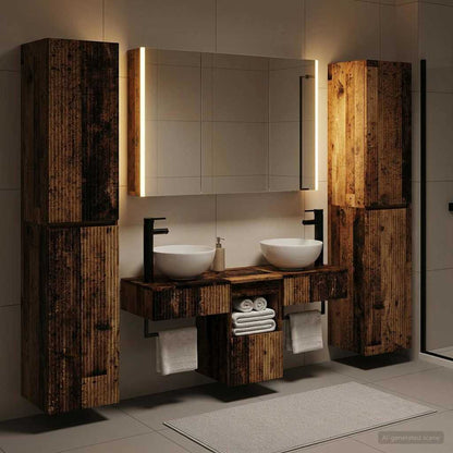 Bathroom Furniture Set 6 pcs Old Wood Engineered Wood and Glass