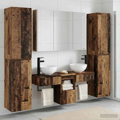 Bathroom Furniture Set 6 pcs Old Wood Engineered Wood and Glass