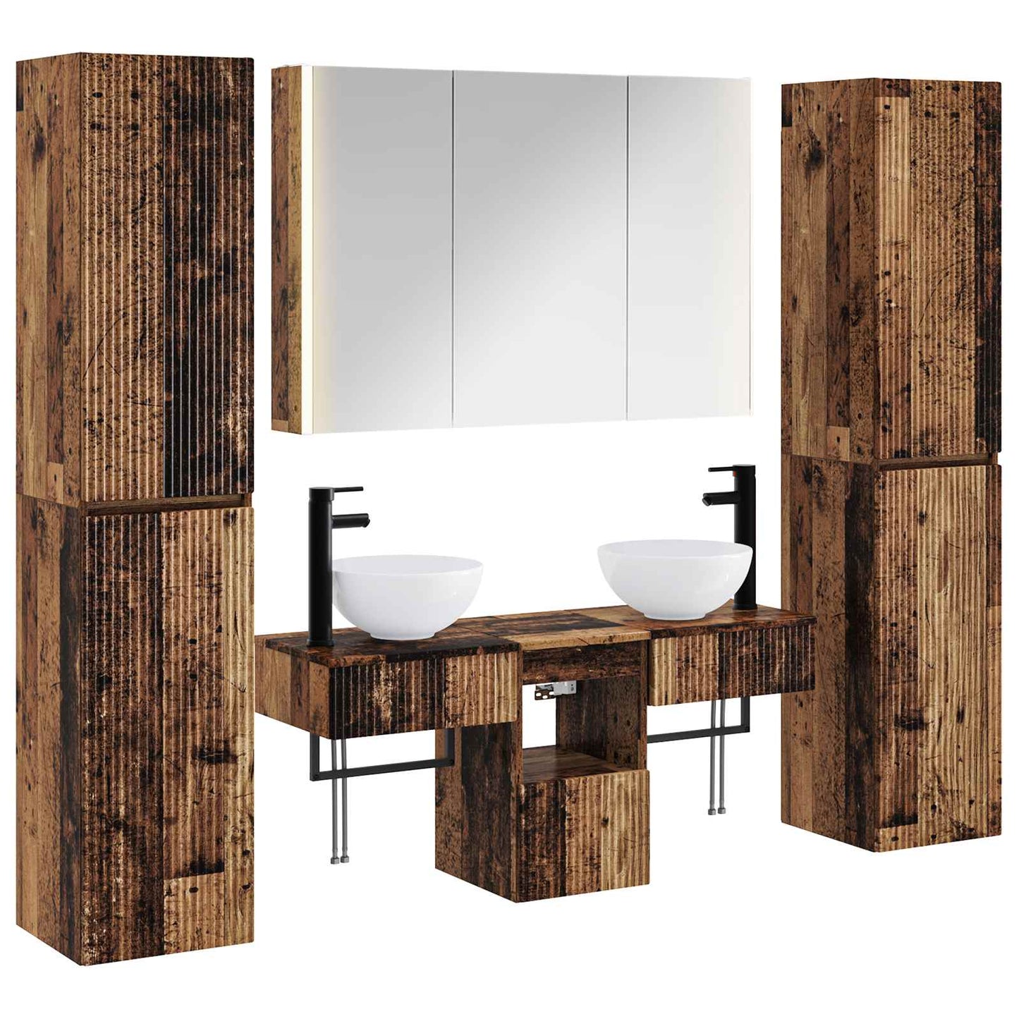 Bathroom Furniture Set 6 pcs Old Wood Engineered Wood and Glass