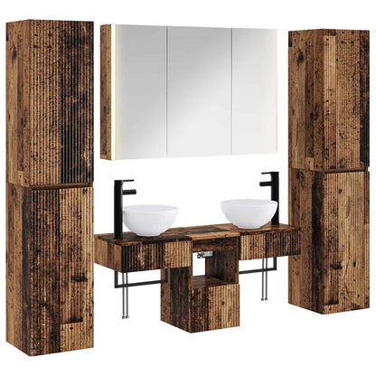 Bathroom Furniture Set 6 pcs Old Wood Engineered Wood and Glass
