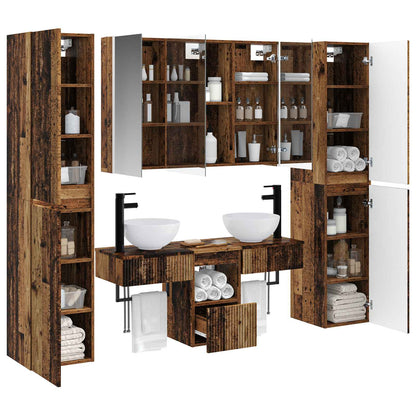 Bathroom Furniture Set 6 pcs Old Wood Engineered Wood and Glass
