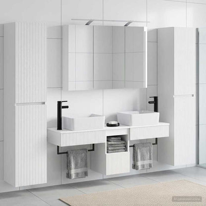 Bathroom Furniture Set 6 pcs White Engineered Wood and Glass