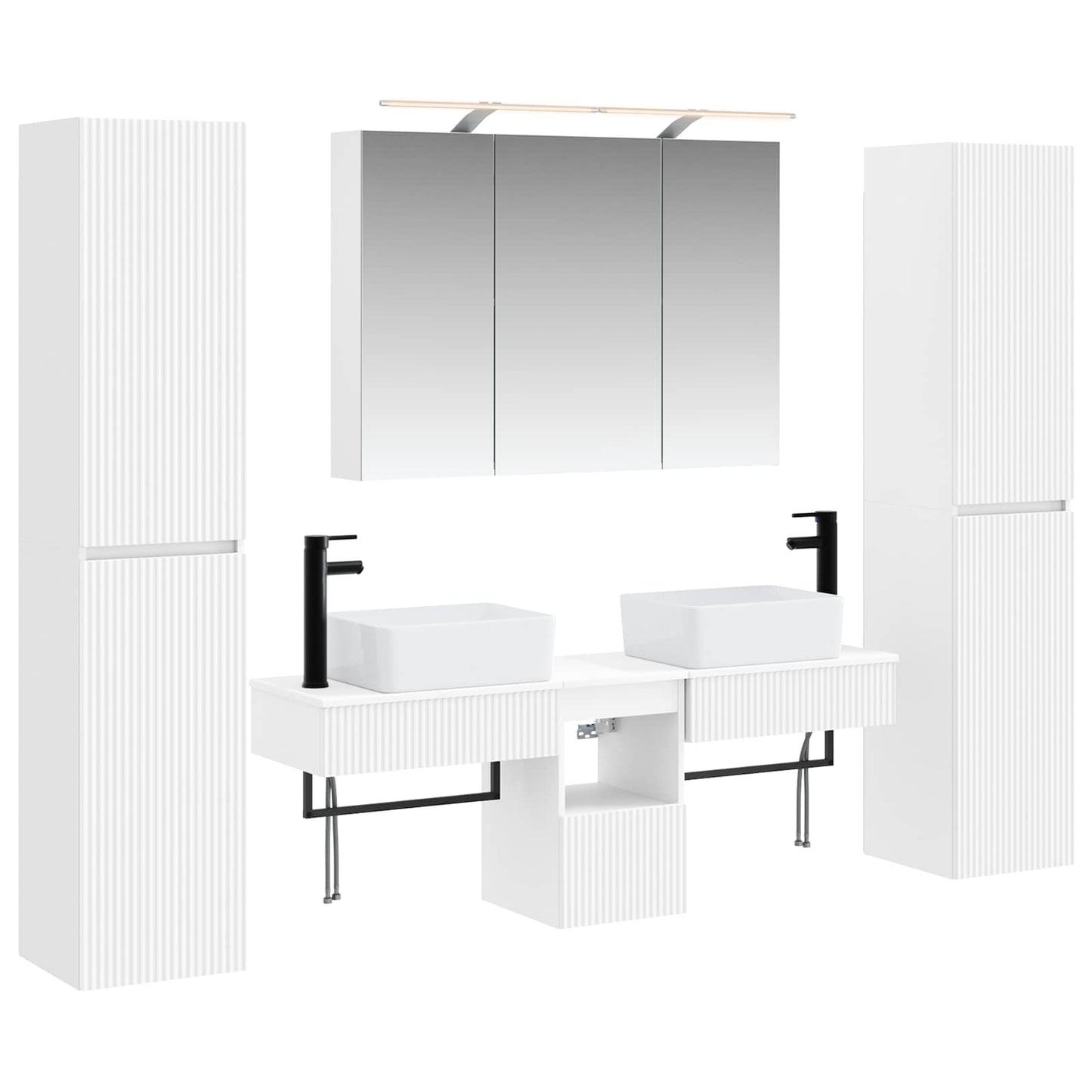 Bathroom Furniture Set 6 pcs White Engineered Wood and Glass