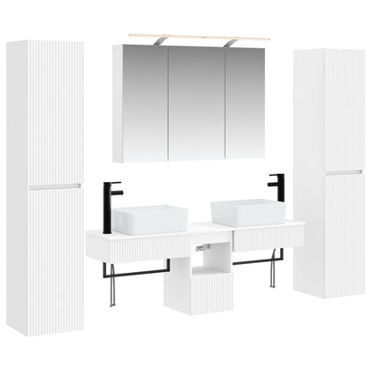 Bathroom Furniture Set 6 pcs White Engineered Wood and Glass
