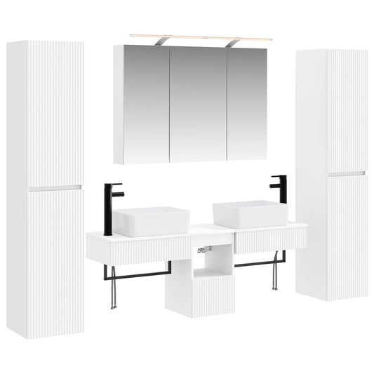 Bathroom Furniture Set 6 pcs White Engineered Wood and Glass