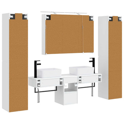 Bathroom Furniture Set 6 pcs White Engineered Wood and Glass
