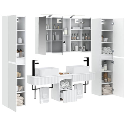 Bathroom Furniture Set 6 pcs White Engineered Wood and Glass