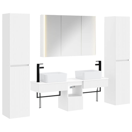 Bathroom Furniture Set 6 pcs White Engineered Wood and Glass
