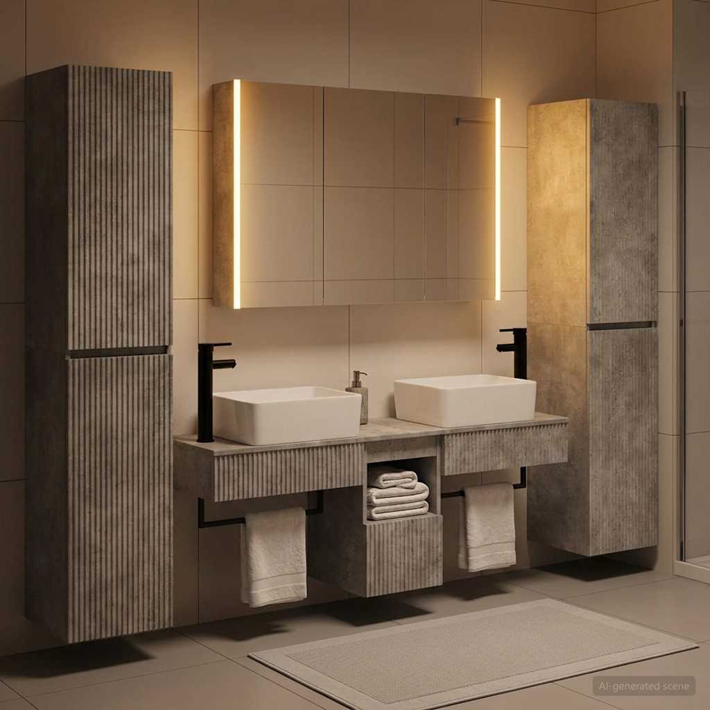 Bathroom Furniture Set 6 pcs Concrete Grey