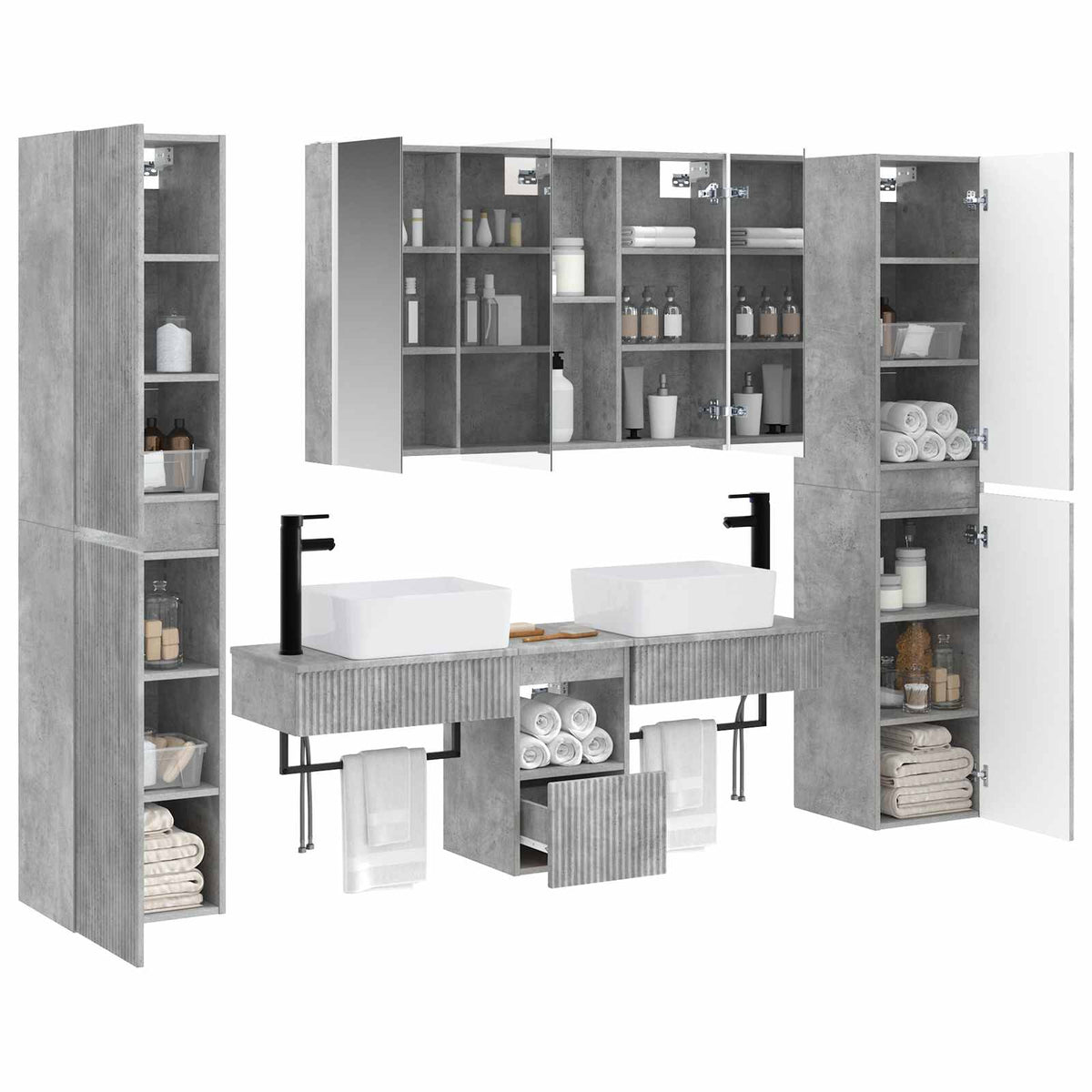 Bathroom Furniture Set 6 pcs Concrete Grey