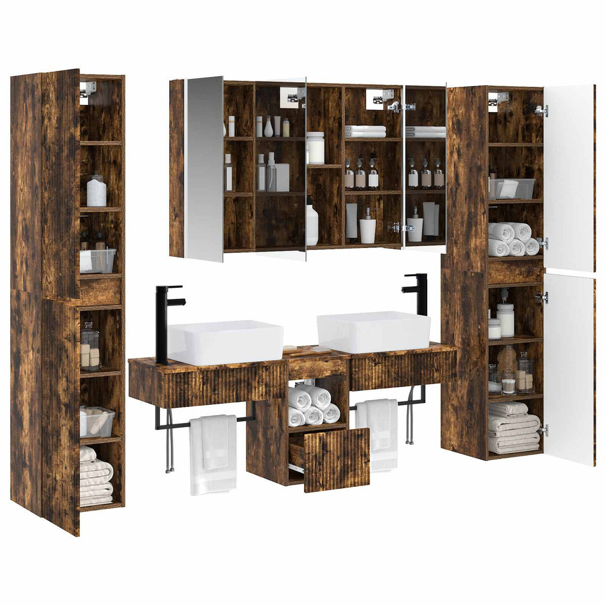 Bathroom Furniture Set 6 pcs Smoked Oak